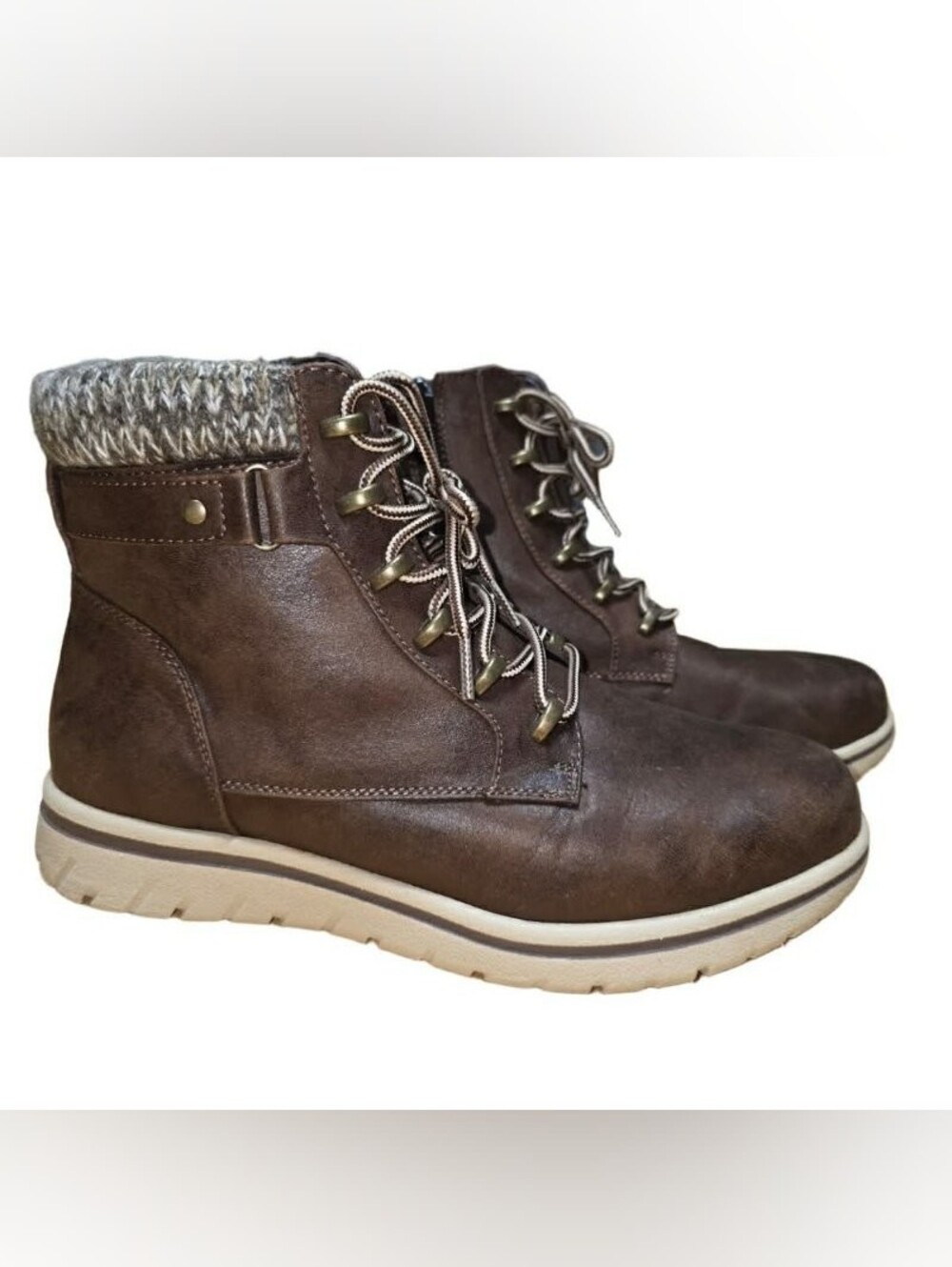 Cliffs Brown Lace-Up Vegan Leather Ankle Boots